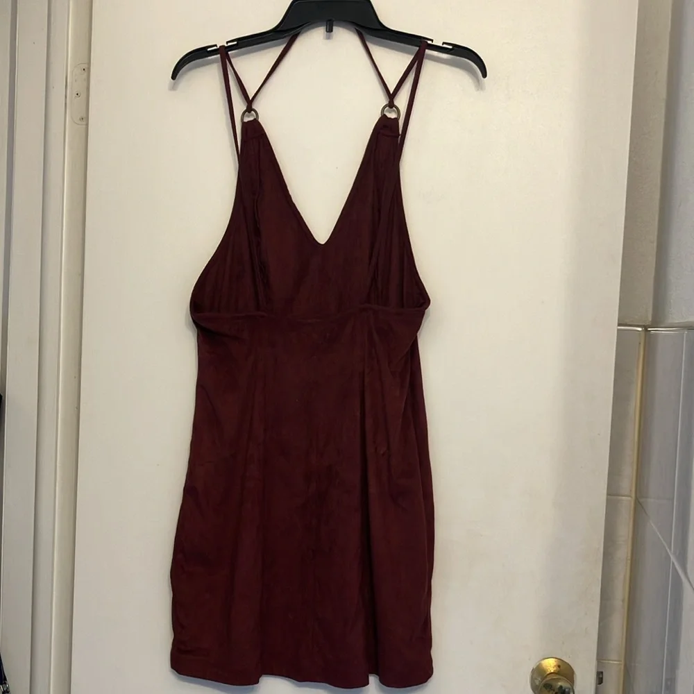 Free people faux suede boho strappy mini dress Large